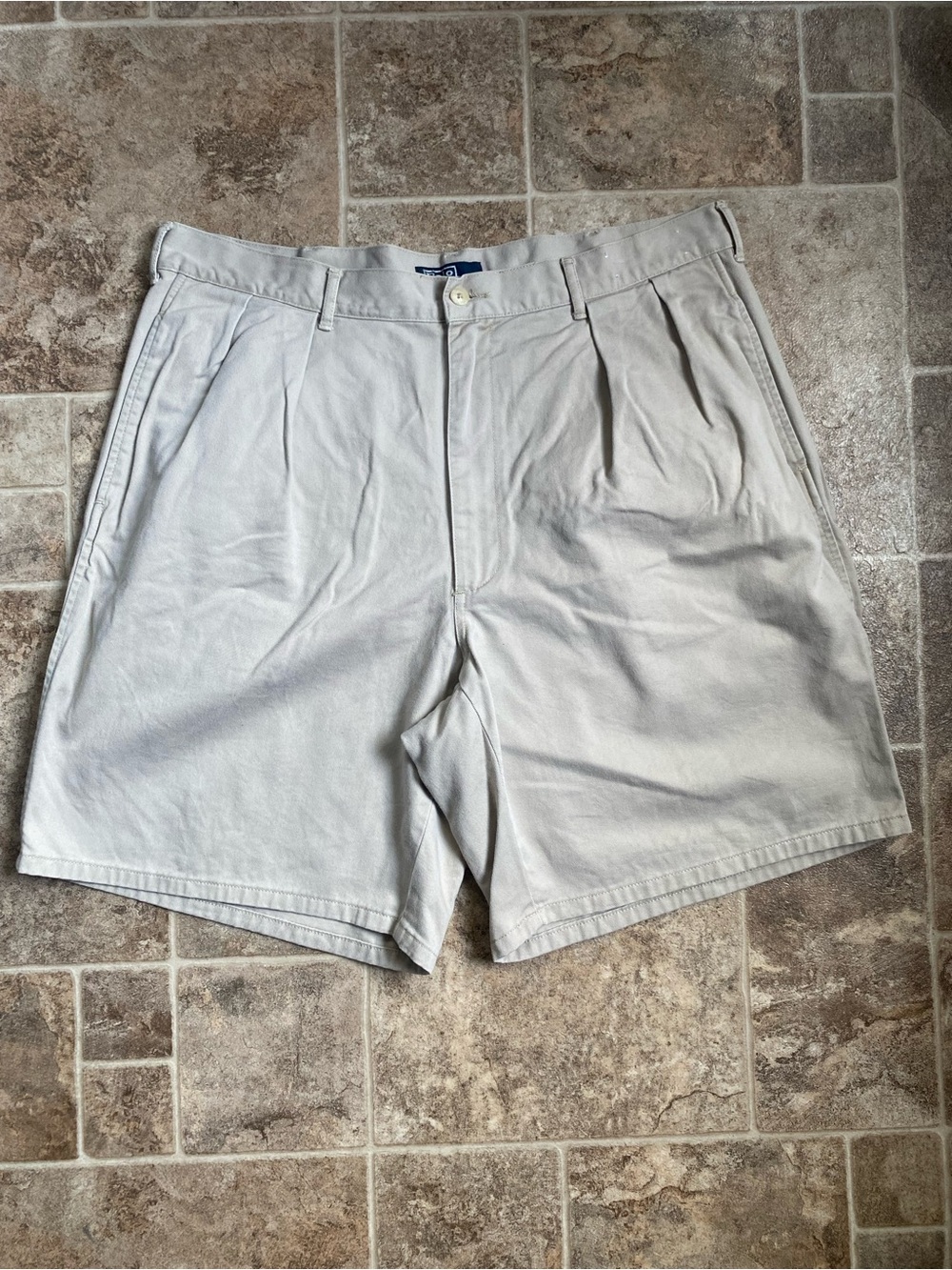 Vintage 90s Polo Ralph Lauren Khaki Pleated Chino Shorts Cotton Mens 38 Preppy